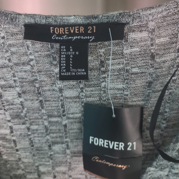 Forever 21 Contemporary Heather Gray Knit Dress MIDI Long V Neck Long Sleeve L - Picture 3 of 10